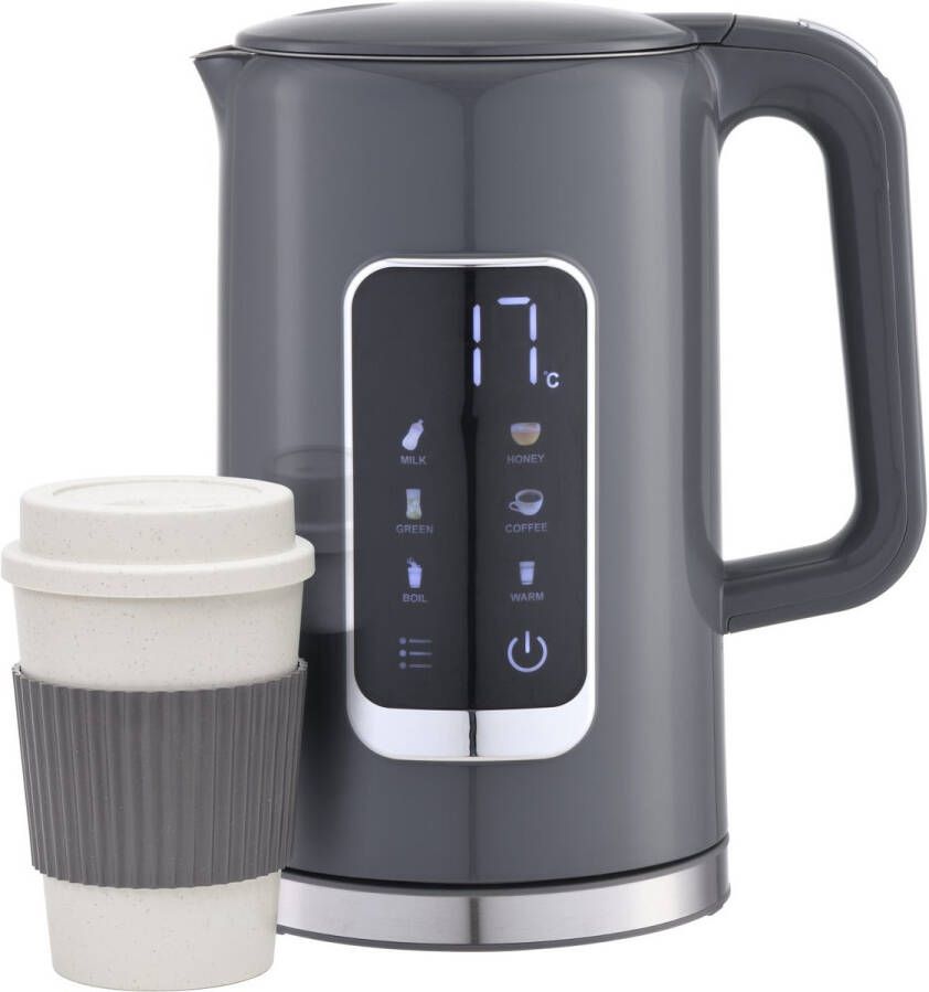 PLATINET PEKR723GR Waterkoker Met Display Warmhoud functie met Geheugen 1.7L Grijs Gratis 450ml koffiebeker