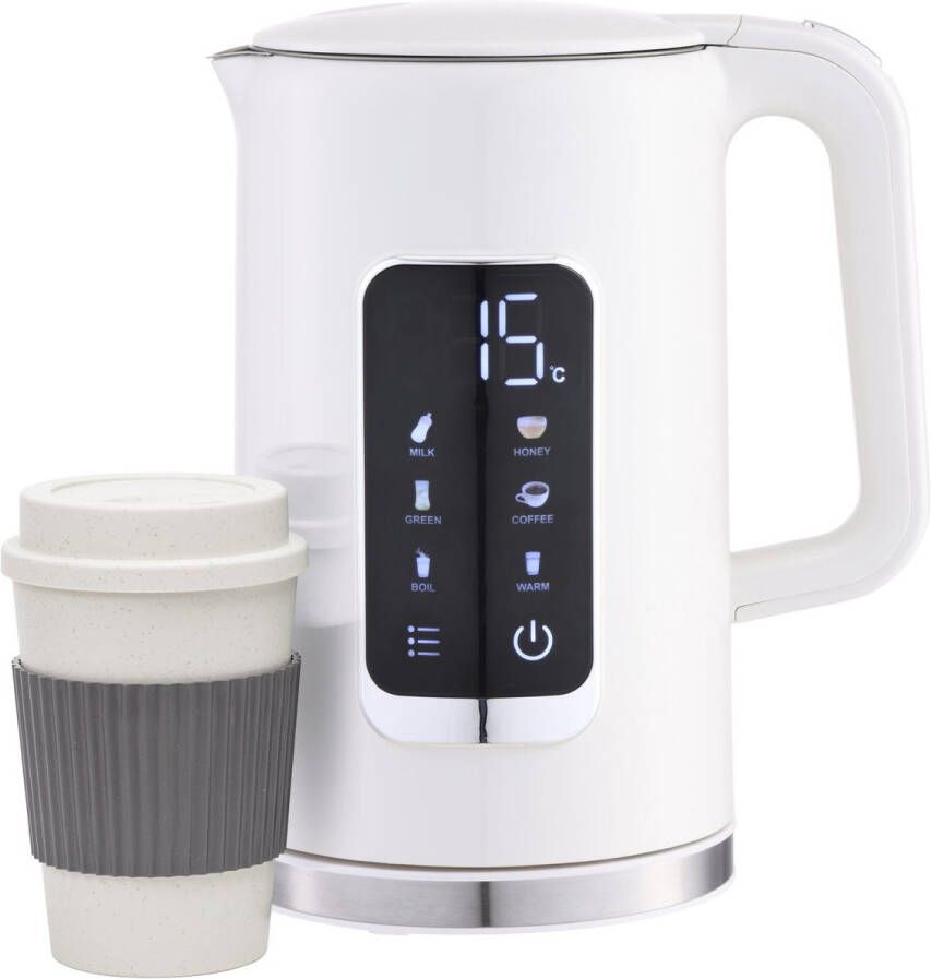 PLATINET PEKR723W Waterkoker Met Display Warmhoud functie met Geheugen 1.7L Wit Gratis 450ml koffiebeker