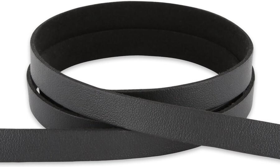 Platte band van imitatieleer zwart 15 mm breed 3 meter lang