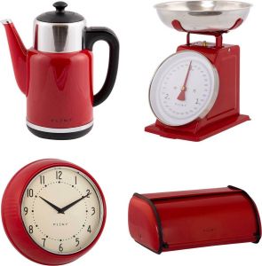 PLINT by Bluetoolz PLINT Rood Luxe retro cadeau-assortiment extra voordelig Regelbare waterkoker incl. warmhoudkan weegschaal broodtrommel klok