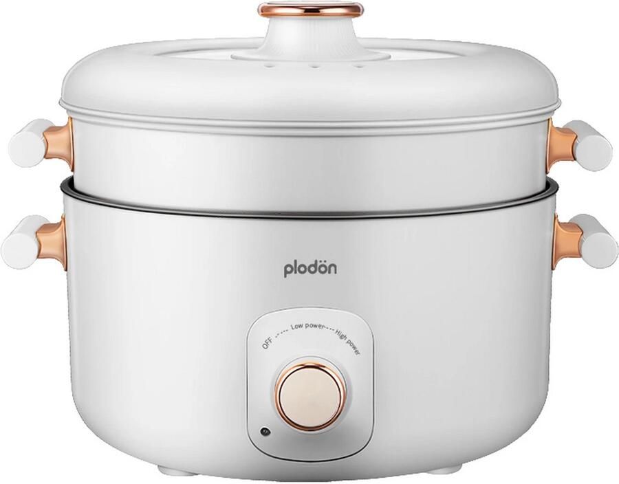 Plodon Elektrische Hotpot 5L met Stoomkoker – 1200W Multifunctionele Elektrische Kookpan met Antiaanbaklaag – 2 Vermogensstanden – Stomen Bakken Sudderen Soep & Hotpot
