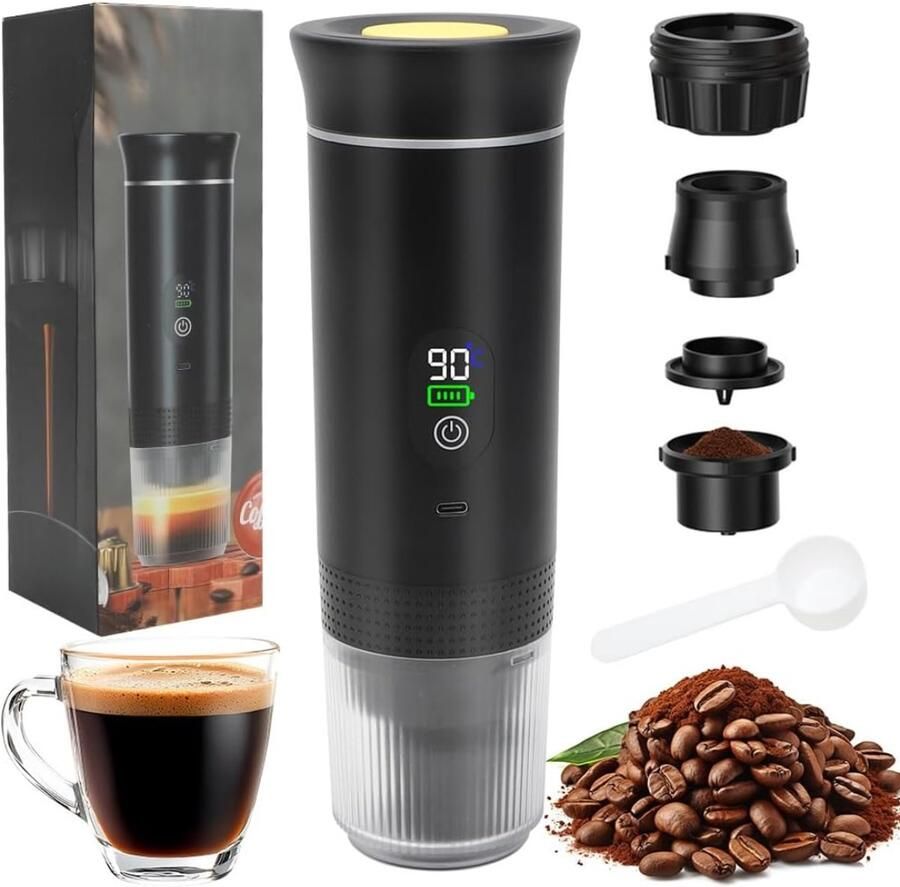 Ploutos Draagbare Koffiemachine Draagbare Koffiemachine Draadloos Espresso Apparaat voor Onderweg Zwart 9cm x 9cm x 21cm