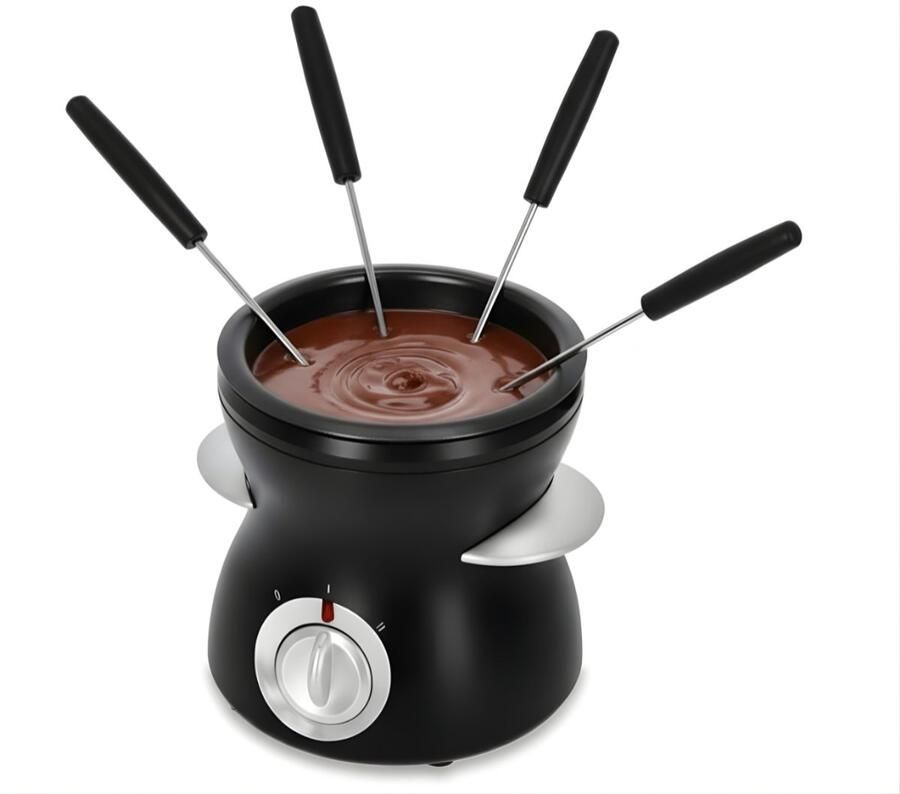 Ploutos Fondueset Universele Fonduepan Inclusief Vorkjes Luxe RVS Fondueset Voor Gezellige Avonden Zwart 13cm x 13cm x 14cm