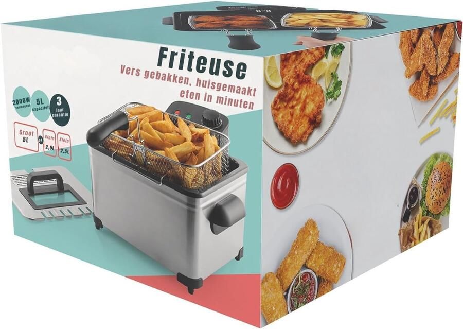 Ploutos Frituurpan Friteuse Dubbele Frituurpan Zilver 36cm x 36cm x 22cm - Foto 2
