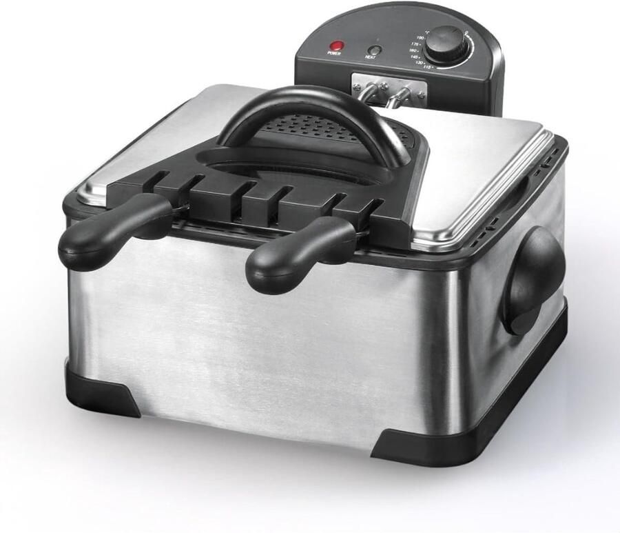 Ploutos Frituurpan Friteuse Dubbele Frituurpan Zwart Zilver 41cm x 41cm x 26cm