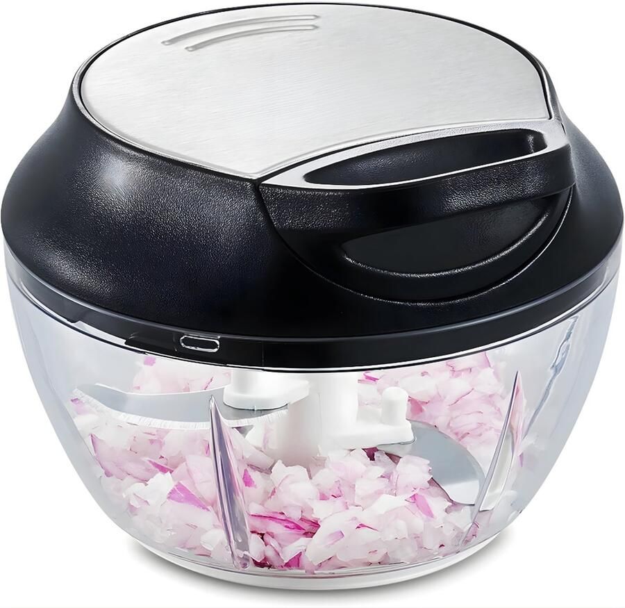 Ploutos Hakmolen Handmatige Met 3 Messen Multi-Chopper Zwart Wit 13cm x 8cm x 10cm