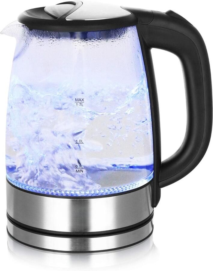 Ploutos Waterkoker met Temperatuurregeling Luxe Glazen Waterkoker Zilver 23cm x 17cm x 25cm