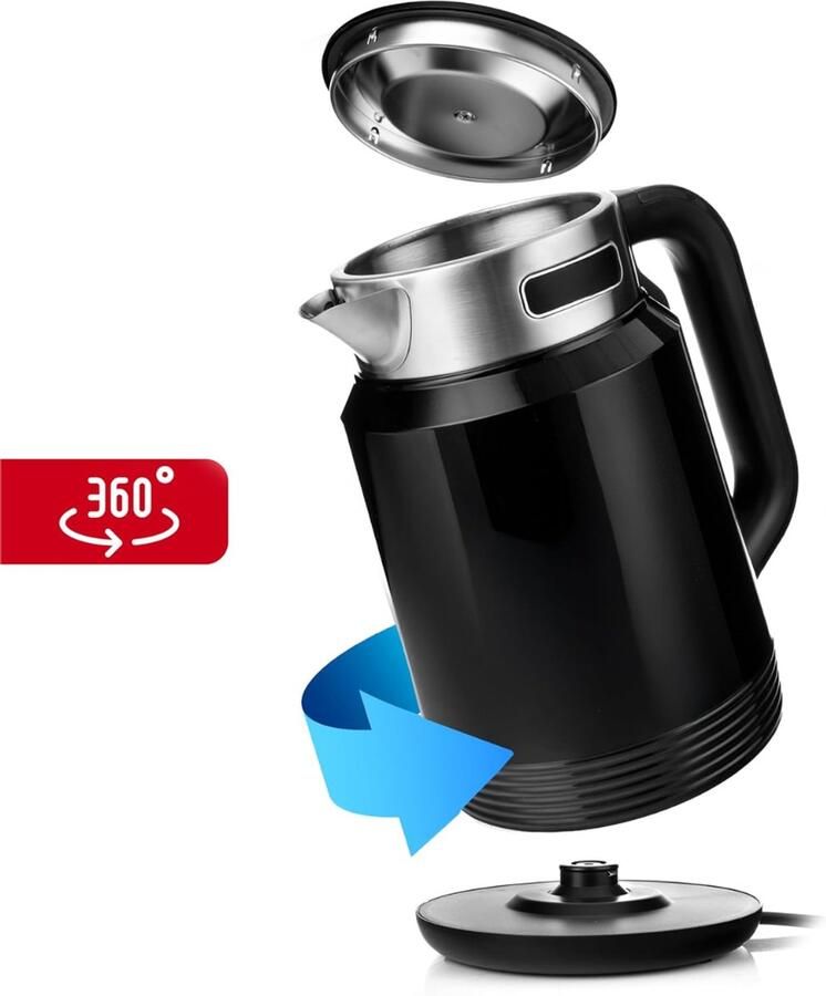 Ploutos Waterkoker Snelle Kookfunctie Elektrische Waterkoker Zwart 22cm x 16cm x 27cm