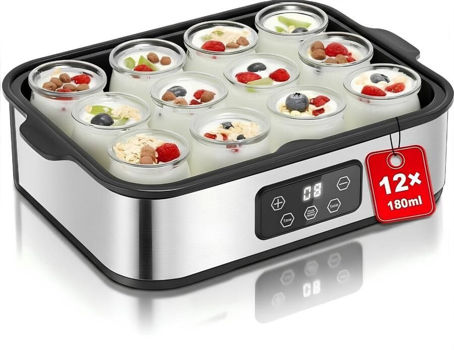 Ploutos Yoghurtmaker Automatische Yoghurtmachine 2-in-1 Yoghurtmaker & IjsmachineN Zilver Zwart ‎37cm x 27cm x 14cm