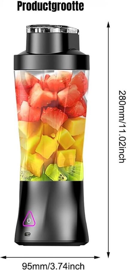 Ploutus Blender To Go Oplaadbare Shake Blender Mini Blender Draadloos Zwart 10cm x 10cm x 30cm