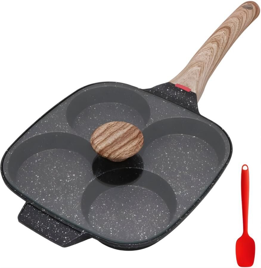 Ploutus Luxe 4-Vaks Eierpan Pannenkoekenpan Anti-Aanbak – Geschikt voor Inductie & Gas Zwart 36cm x 20cm x 11cm