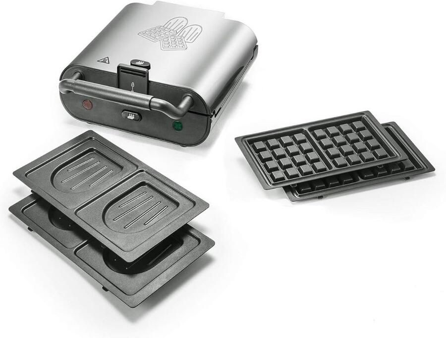 Ploutus Wafelijzer Met Verwisselbare Platen Wafelijzer met Verwisselbare Platen Multifunctioneel Wafelapparaat Zilver 29cm x 25cm x 12cm