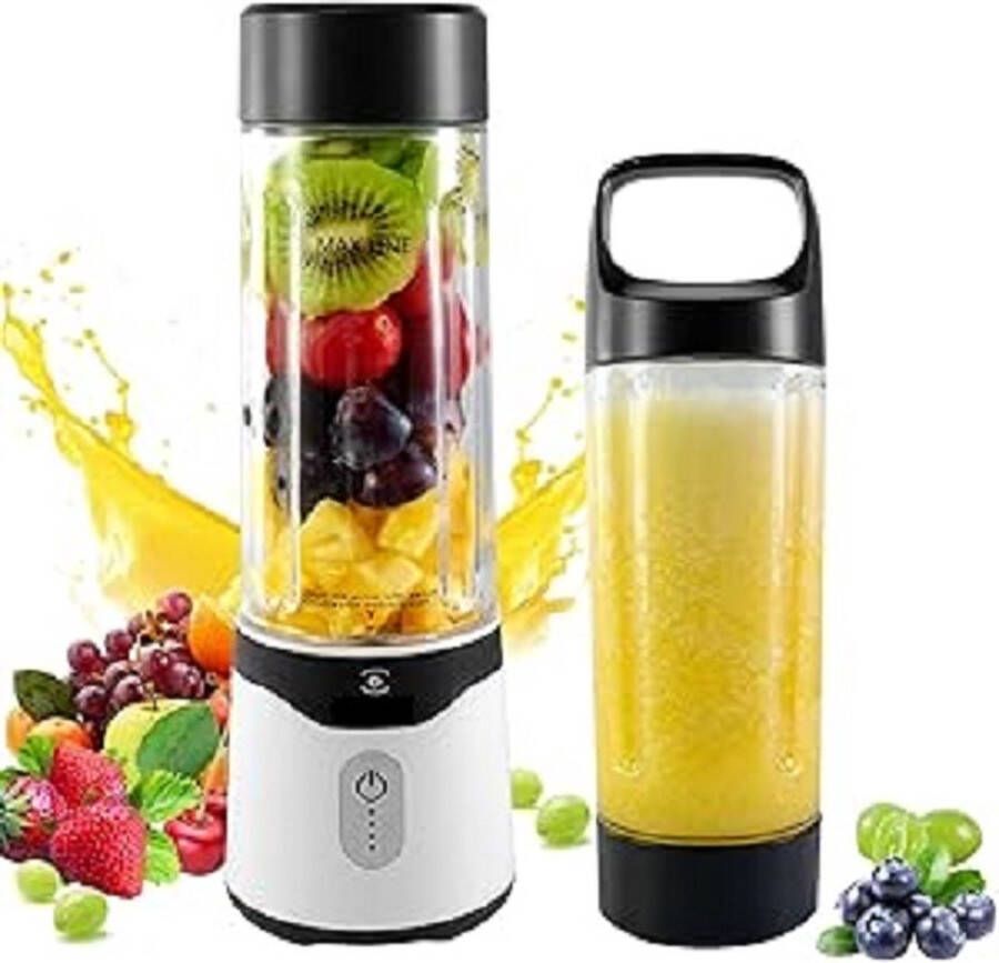 PolkaHome Draagbare blender voor smoothies en shakes 18 oz persoonlijke blender met 6 messen en Type-C oplaadbare draagbare mixer beker fruitpers mini-blender met handvat deksel voor reizen sport