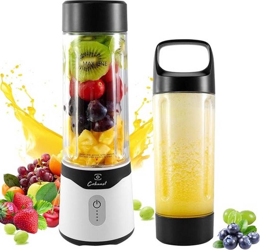 PolkaHome Draagbare blender voor smoothies en shakes persoonlijke blender met 6 messen draagbare mixerbeker fruitsapcentrifuge mini-blender met handvat deksel voor reizen