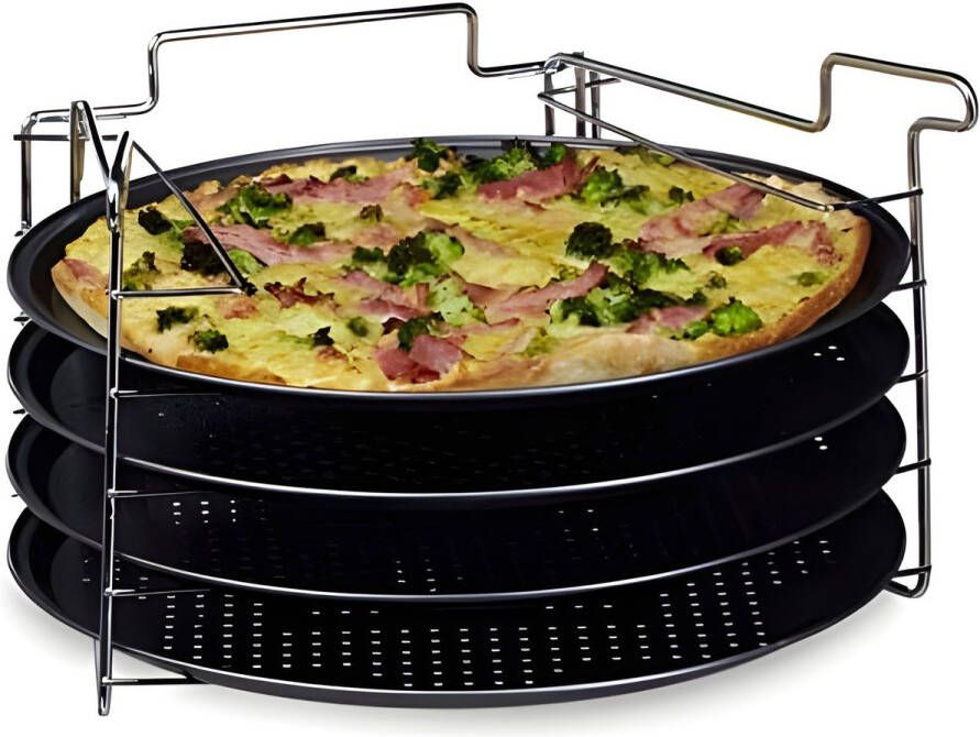 PolkaHome Pizzaplaat met standaard set van 4 antiaanbaklaag antraciet 20 x 32 x 32 cm geschikt voor ovens tot 270°C