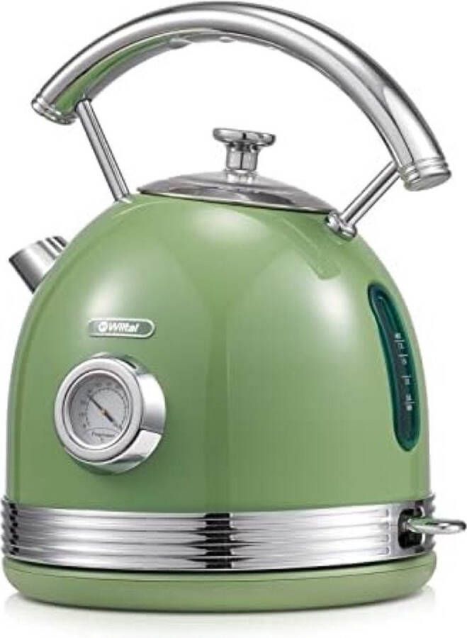 PolkaHome Retro Waterkoker van roestvrij staal Elektrische design waterkoker Broodroosterset Retro 2200 W 1 8 liter Thee en koffie zetter Groen