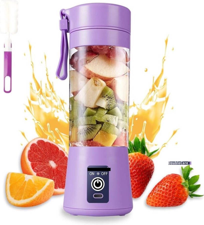 PolkaHome USB Elektrische Juicermixer Draagbare Blenderbeker Mini Blender Draagbare Blender Voor Shakes en Smoothies 380 ml Sap Zes Messen Geweldig om te Mengen(Light Purper)