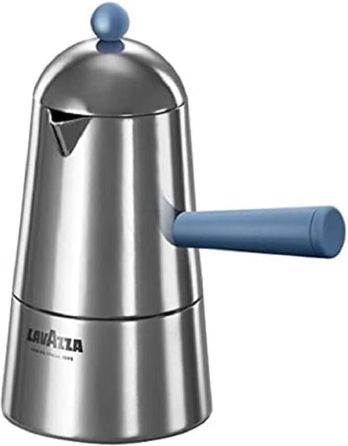Pop Espressomachine van aluminium blauw handvat kopjes 2