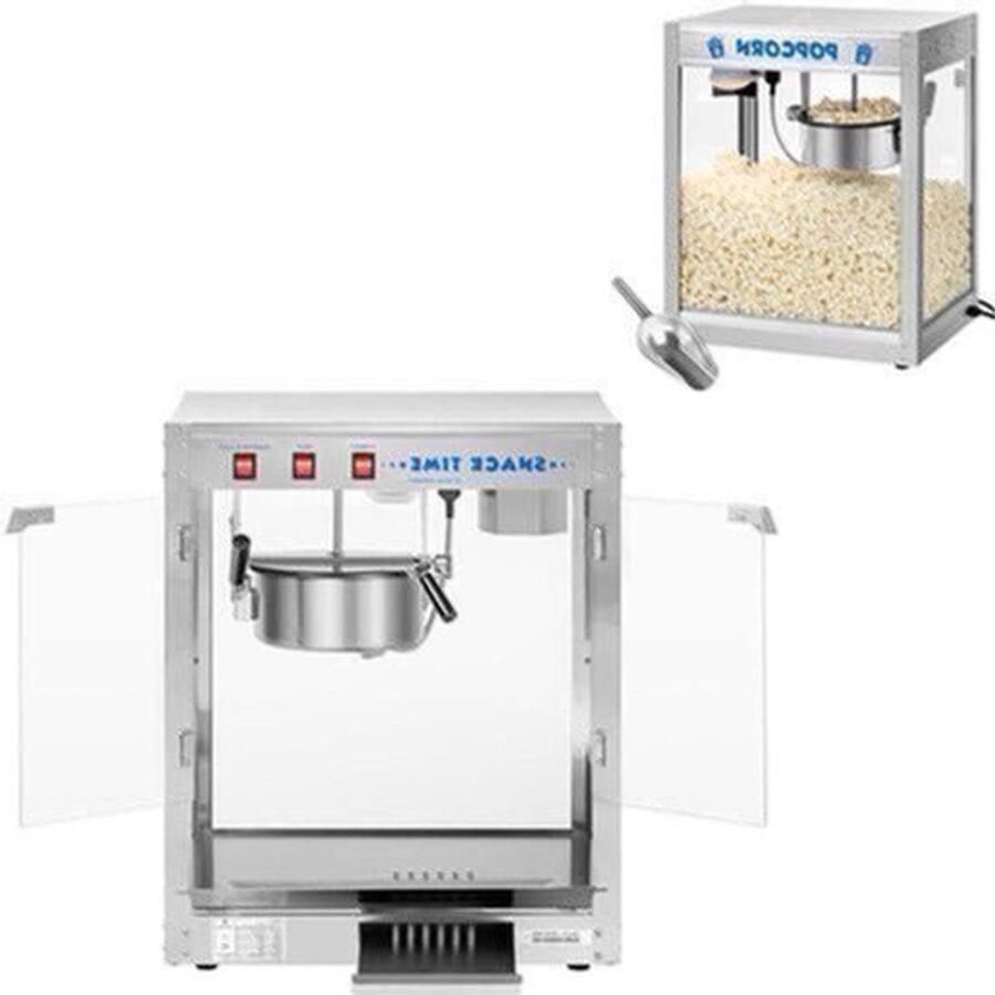 Popcornmachine – Popcornmaker – Snackmachine – Pofmaïs Machine – Bioscoopmachine – 1350W Vermogen – RVS Behuizing & Automatisch Roersysteem