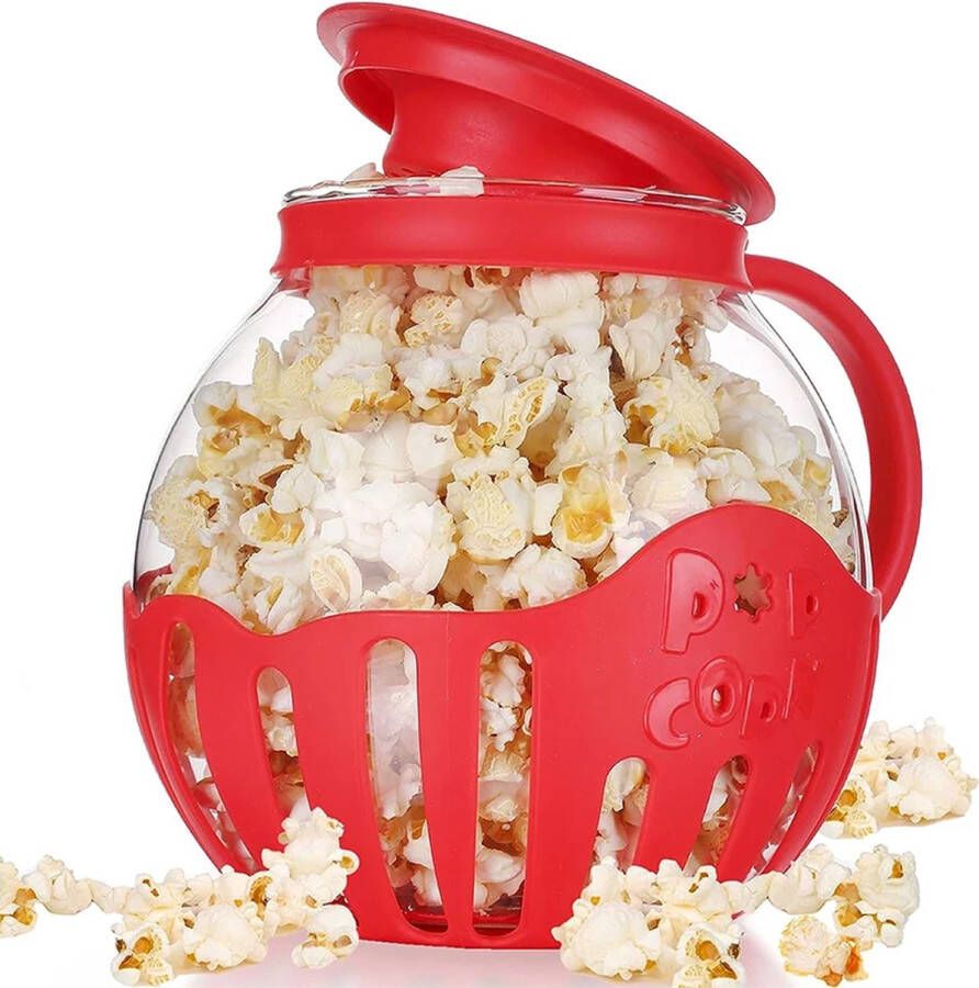 PopMaster Magnetron Popcorn Maker Glas Popper met Siliconen Deksel Veilig en Eenvoudig Popcorn Maken Variant: Rood