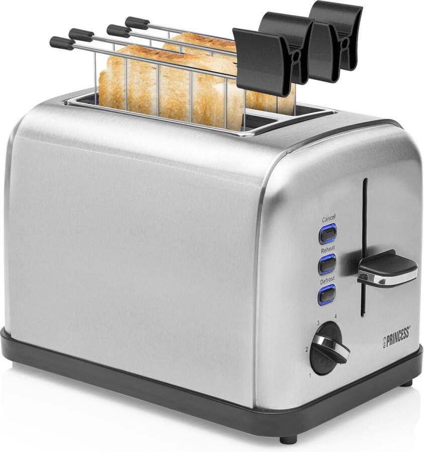 Princess 142354 Compacte broodrooster – Zilver ontdooi- en verwarmfunctie 850 Watt