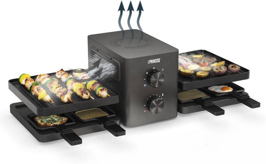 Princess 162660 Raclette Purify 8 personen Met ingebouwde afzuiging 1500 W regelbare thermostaat 2 meter snoer vaatwasmachinebestendig