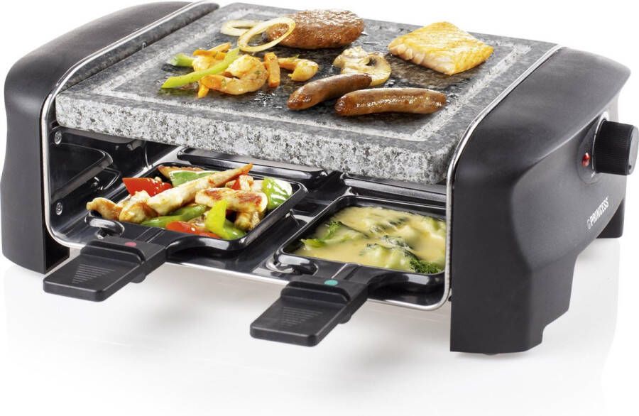 Princess Gourmetstel 162810 Raclette Steengrill Party – 4 personen – 21 x 21 cm Regelbare thermostaat 600W