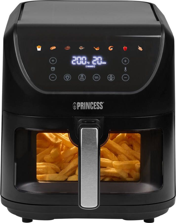 Princess 182257 SlimFry Airfryer 8 L capaciteit Doorzichtig kijkvenster Digitaal touchscreen 8 voorgeprogrammeerde instellingen Compact design 2000 W