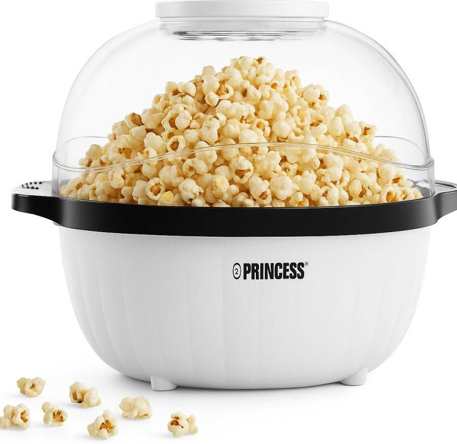 Princess 292980 Popcornmaker Popcornmachine 450w Transparant deksel Serveerschaal Rond Knapperige en gezonde popcorn met maatbeker met smeltplaat voor boter olie toevoegen mogelijk Kinderfeestje