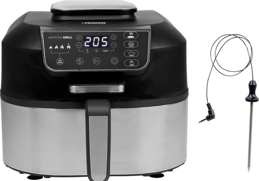 Princess 182092 Airfryer Grill- 2 in 1 Grill en Hetelucht Friteuse Airfryer XXL Temperatuurmeter Groot 5.6 liter 265 graden 4 voorgeprogrammeerde programma's