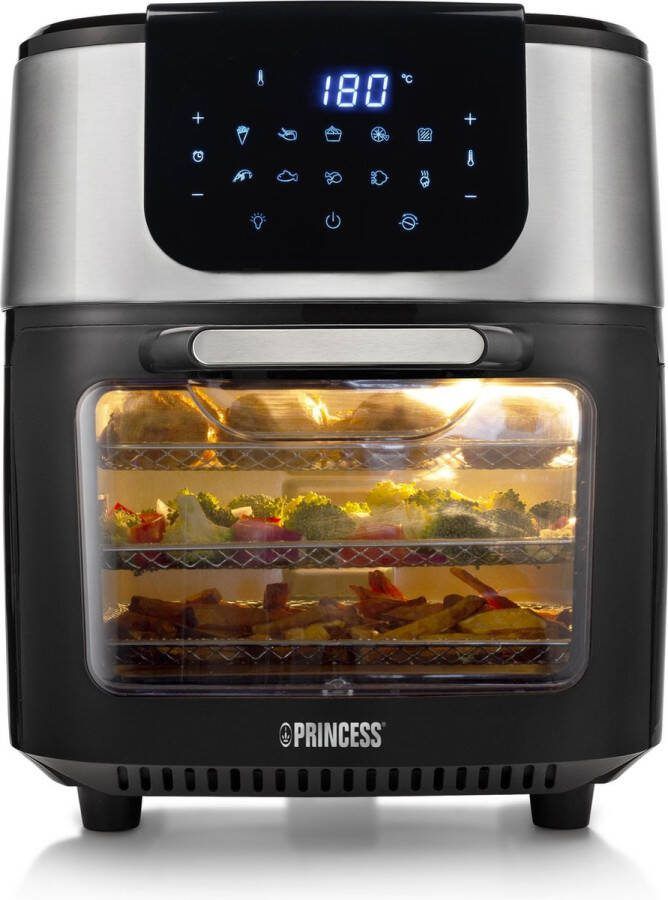 Princess Airfryer Oven DeLuxe 182075 Heteluchtfriteuse Extra groot 11 liter PFAS vrij 10 automatische programma's RVS Zwart