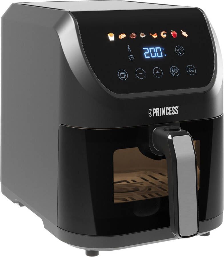 Princess Airfryer XL 182240 5.5L Compacte Digitale Heteluchtfriteuse PFAS vrij Transparant Kijkvenster Touchscreen en 8 Programma's Slank Ontwerp en Vetvrij Koken 1500W Inclusief Grillrek Zwart - Foto 4