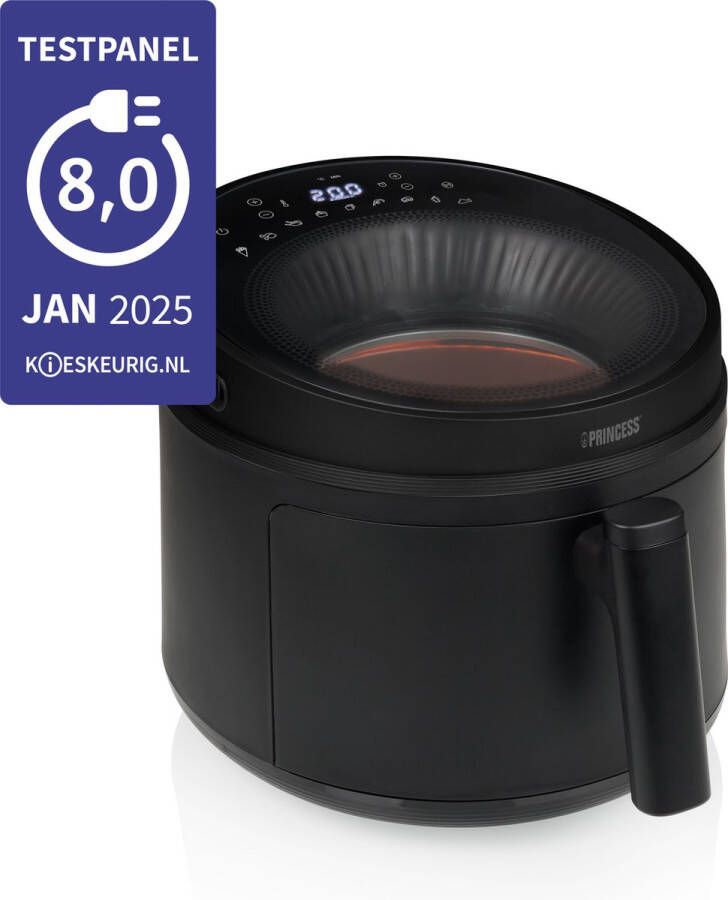 Princess Airfryer XL Cyclonic Vision 5L Heteluchtfriteuse PFAS vrij Skylight Kijkvenster en Digitaal Display 8 Programma's en 1500W Inclusief Grillrek en Shake Reminder 182270