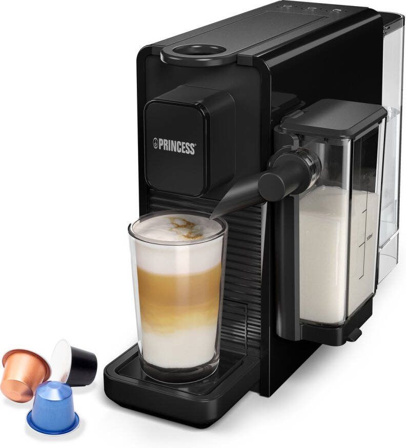 Princess Capsule Koffiemachine met Melkopschuimer 249455 – Geschikt voor Nespresso – 20 Bar – Espresso Cappuccino & Latte – Compact – Automatisch Melksysteem 1400 W
