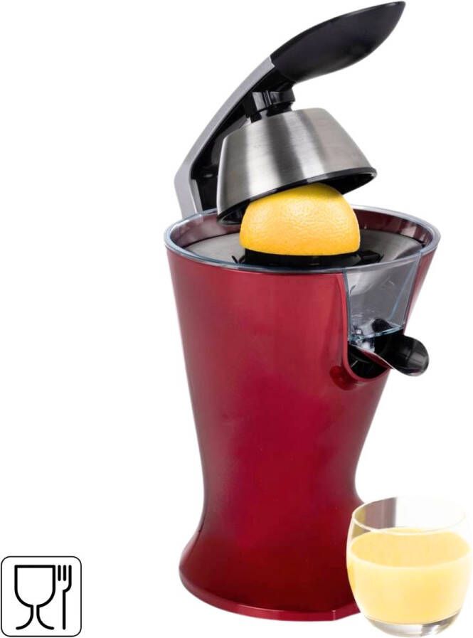 Princess Citruspers – Elektrische Citruspers Juicer Fruitpers 300W – Rood Metallic – 2 Perskegels – Vaatwasserbestendige Onderdelen