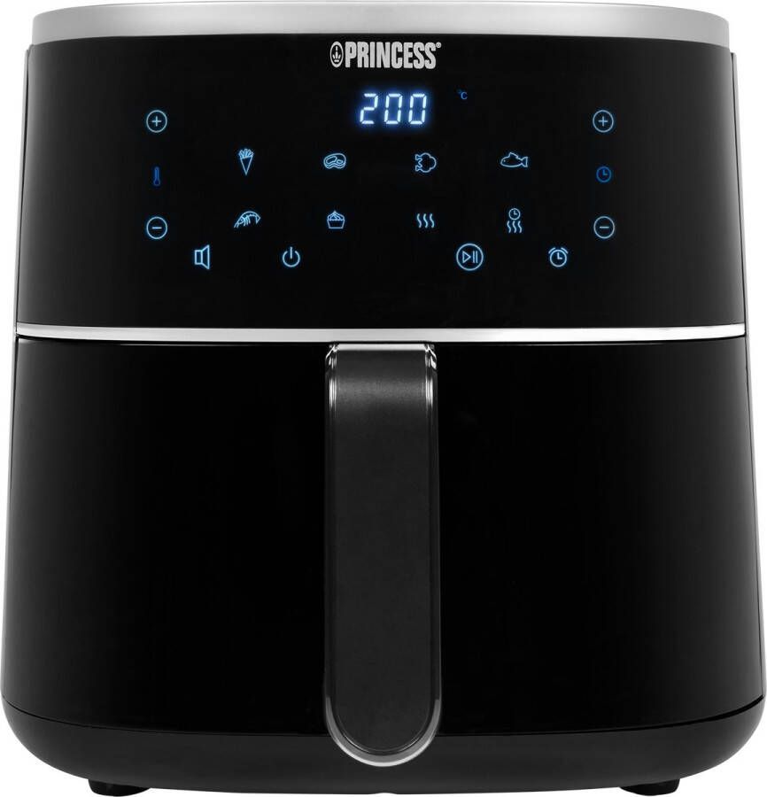 Princess Digitale Airfryer 182238 Moederdag cadeautje PFAS vrij Groot 4 Liter Heteluchtfriteuse Zwart Digital Touchscreen 8 Automatische Programma's Inclusief in hoogte verstelbaar Grillrack