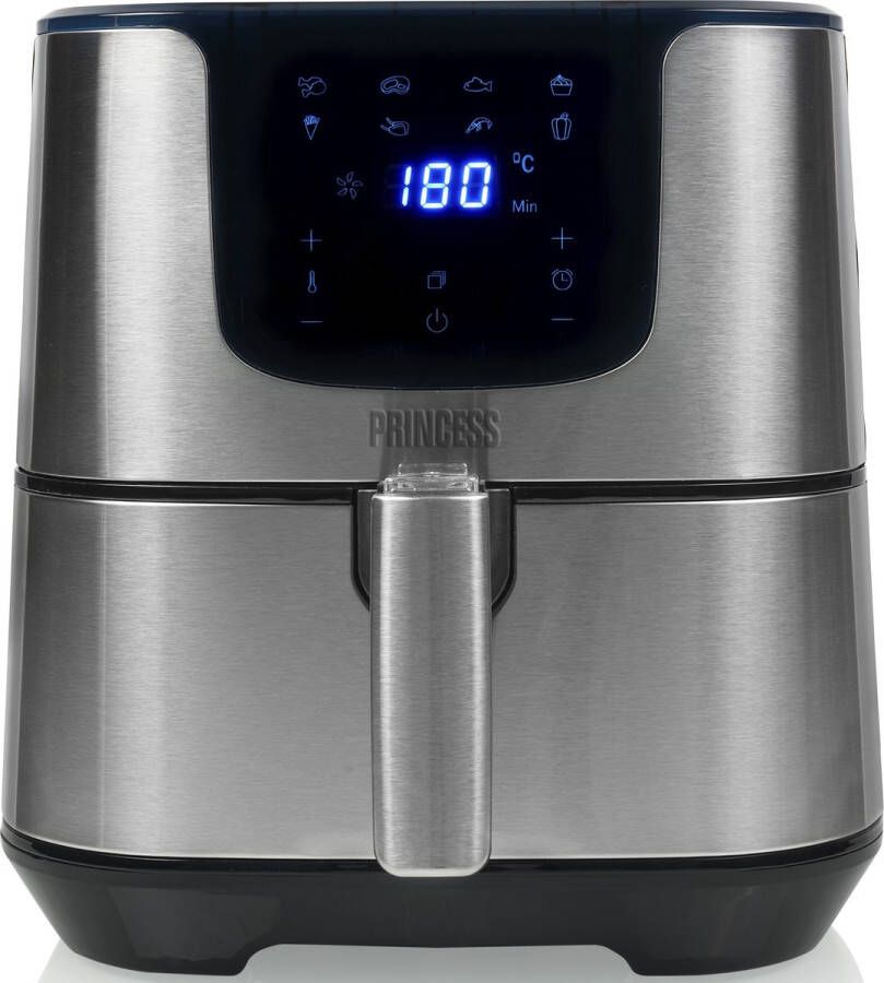 Princess Digitale Airfryer Deluxe XXL 182060 – Heteluchtfriteuse 5.5 liter 8 voorgeprogrammeerde programma s Inclusief airfryer mandje RVS