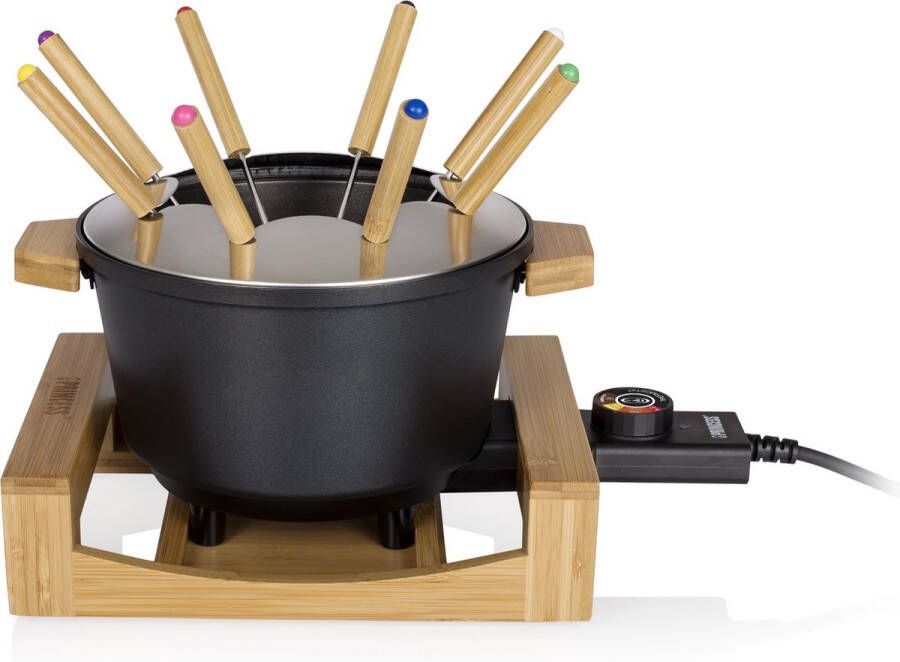 Princess Fonduepan 173025 – Elektrische fondueset 8 personen Geschikt voor kaas olie chocolade en bouillon 2 meter snoer Regelbare thermostaat Bamboe – 1.5 liter - Foto 2