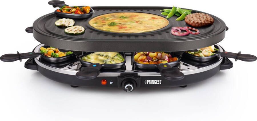 Princess Gourmetstel 162700 Raclette Oval Grill Party Speciaal crêpegedeelte 8 personen 43 x 30 cm 2 meter snoer 1200W Regelebare thermostaat 8 pannetjes - Foto 2