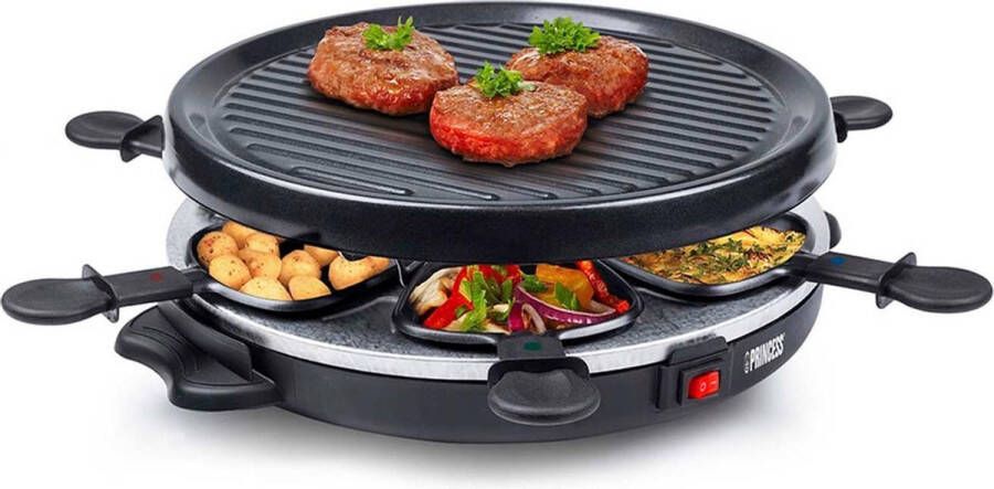 Princess Gourmetstel 162725 Raclette Grill Party – 6 personen – Anti aanbaklaag Rond model