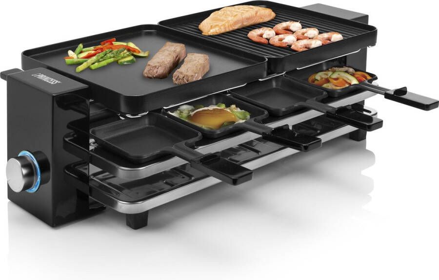 Princess Gourmetstel 162925 Raclette Piano Black 8 personen Regelbare thermostaat Parking deck voor gebruikte pannetjes – Inclusief 8 spatels 2 meter snoer