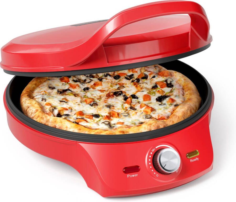 Princess Pizza maker 115007 Pizzaoven Regelbare thermostaat tot 220C Rood Ø 30cm ook te gebruiken als tafelgrill voor verse en diepvriespizza's