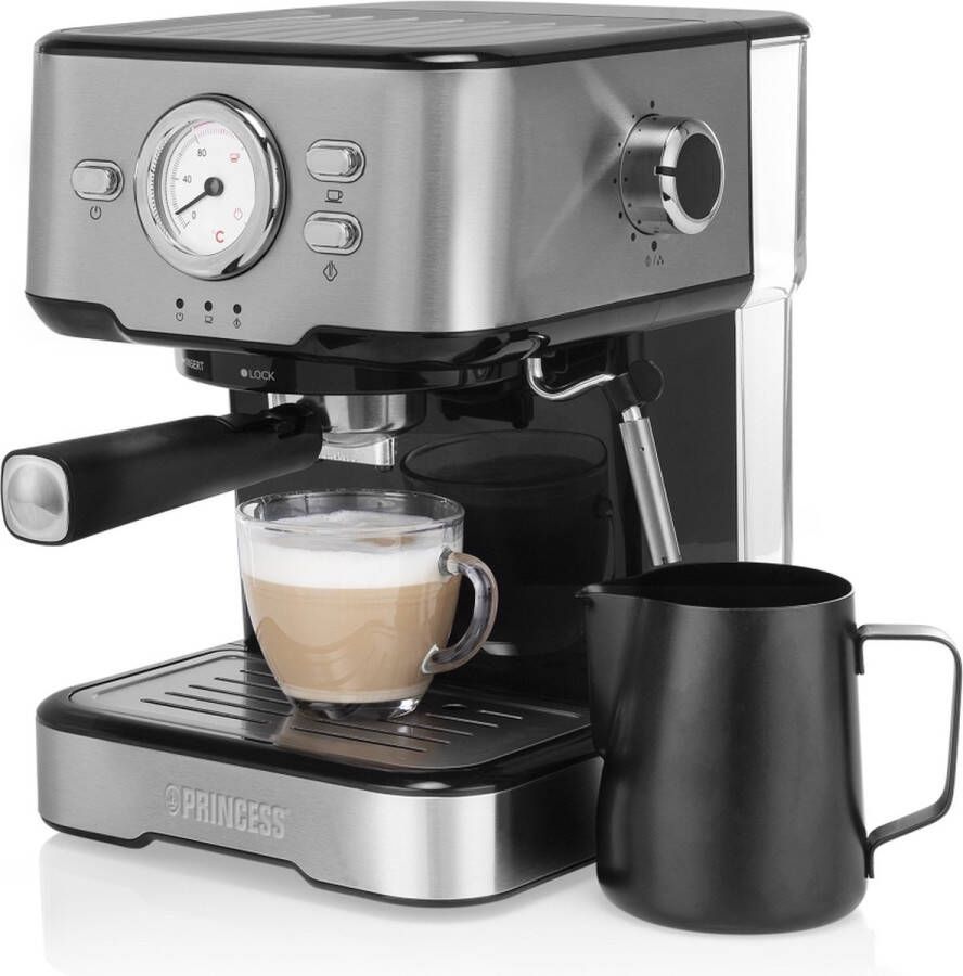Princess Koffiezetapparaat 249412 Espressomachines voor gemalen koffie – Met melkopschuimpijpjes voor cappucino en latte macchiato – 2 kopjes Consumentenbond Beste Koop - Foto 2