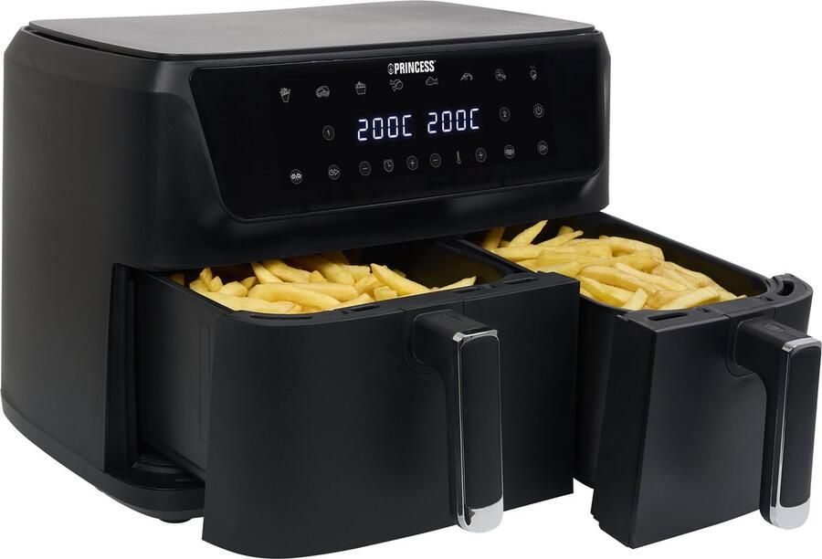 Princess 182470 Dubbele Airfryer 6 5L + 4 5L inhoud 2700 W XXL 11 liter 8 programma's Dubbele heteluchtfriteuse Digitaal bedieningspaneel 80 tot 200 Graden