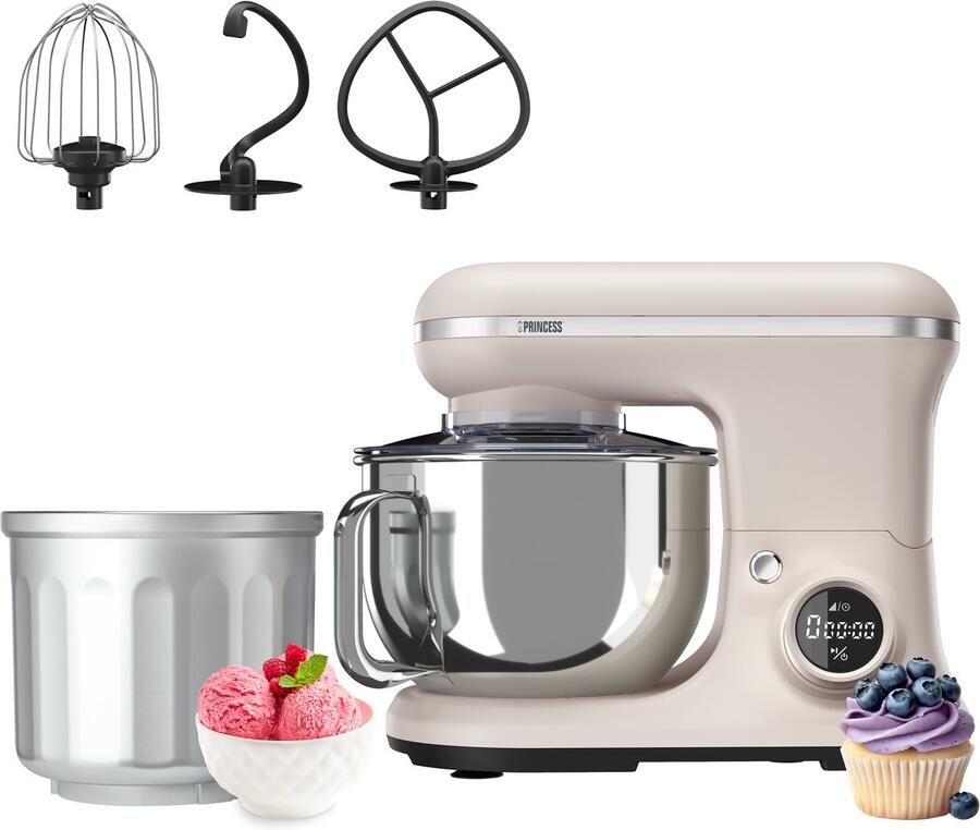 Princess 220138 2-in-1 Keukenmachine en IJsmachine in één Moederdag cadeautje 1200W 5 liter RVS mengkom Gratis meegeleverde IJskom voor 1 4 liter ijs Keukenrobot Foodprocessor
