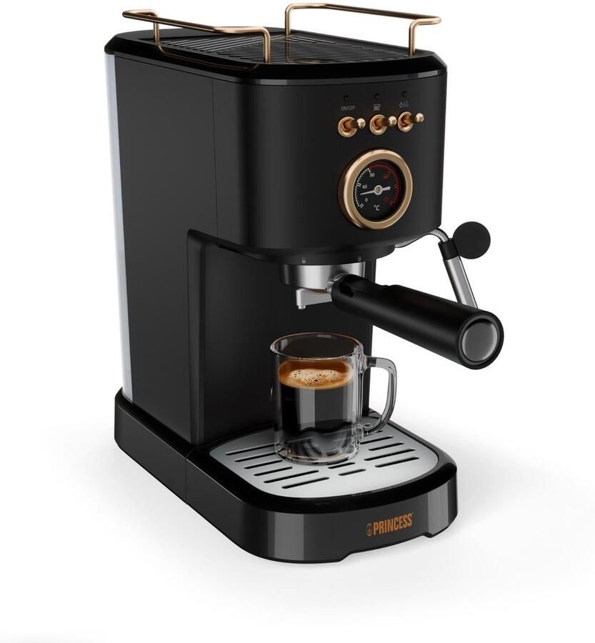 Princess 249417 Espressomachine – 20 Bar – Geschikt voor Gemalen Koffie Pads & Cups – Met Melkopschuimer – 1 2L Watertank – 2 Kopjes Tegelijk – Kopjesverwarmer – Zwart – Cappuccino & Latte Machine - Foto 2