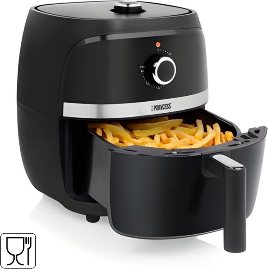 Princess Airfryer – 3 2 Liter – 1300 Watt – Heteluchtfriteuse met Analoge Bediening – Instelbare Thermostaat tot 200°C – Timer & Warmhoudfunctie – Cooltouch Handvat – Oververhittingsbeveiliging – Gezond Frituren