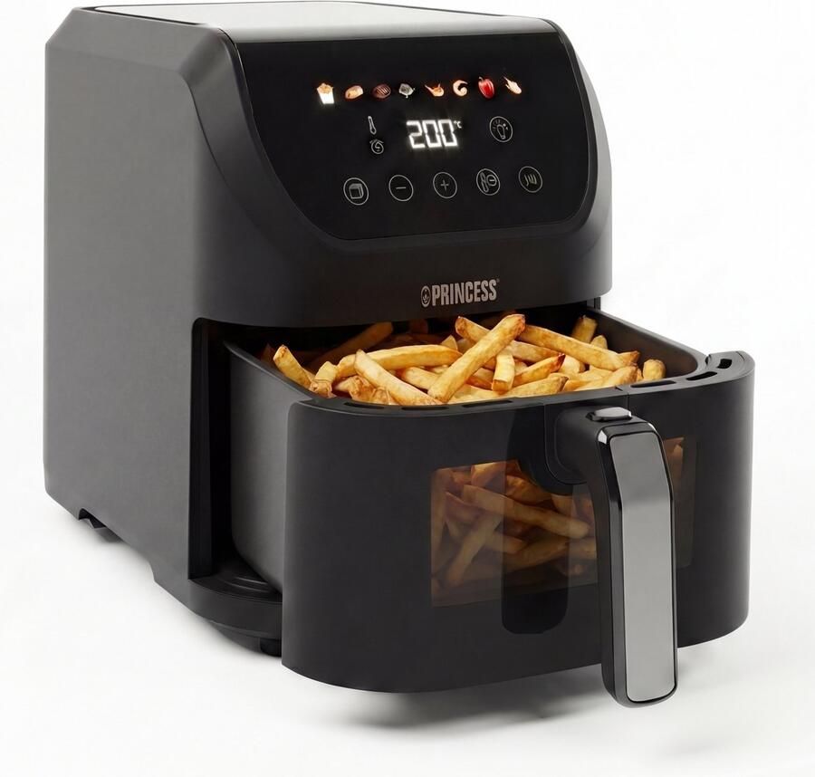 Princess Airfryer XL 182240 5.5L Compacte Digitale Heteluchtfriteuse PFAS vrij Transparant Kijkvenster Touchscreen en 8 Programma's Slank Ontwerp en Vetvrij Koken 1500W Inclusief Grillrek Zwart - Foto 2
