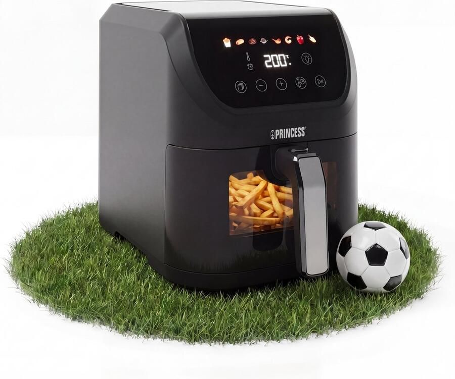 Princess Airfryer XL 182240 5.5L Compacte Digitale Heteluchtfriteuse PFAS vrij Transparant Kijkvenster Touchscreen en 8 Programma's Slank Ontwerp en Vetvrij Koken 1500W Inclusief Grillrek Zwart - Foto 4