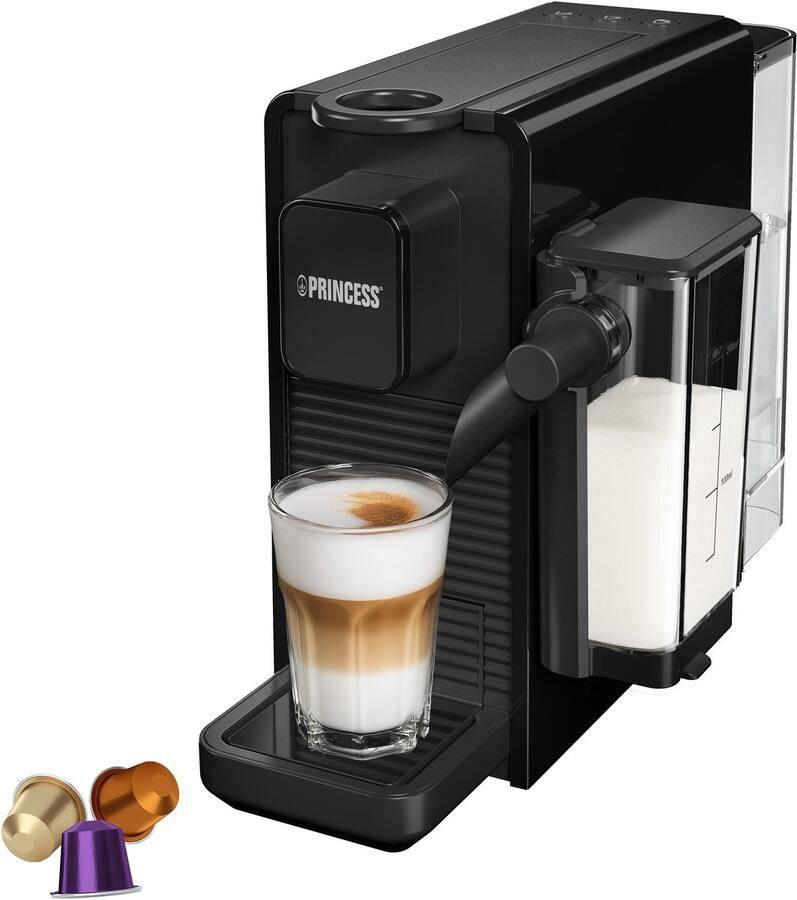 Princess Capsule Koffiemachine met Melkopschuimer 249455 – Geschikt voor Nespresso – 20 Bar – Espresso Cappuccino & Latte – Compact – Automatisch Melksysteem 1400 W